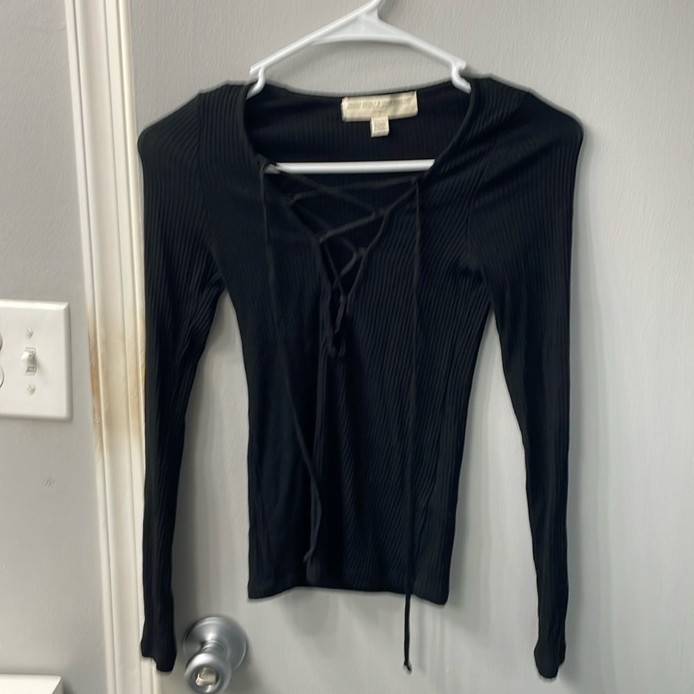 Project Social T x Urban Outfitters Black Long-sleeved Lace Up Top